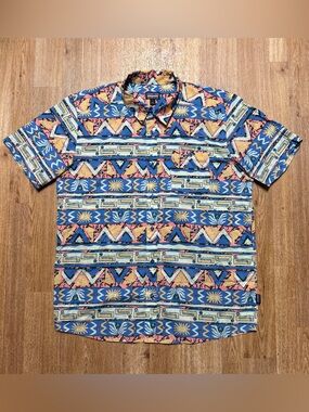 Patagonia Go To Shirt Men’s L High Hopes Geo Salamander Green Button Up SS Aztec